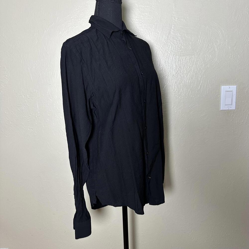 Size Small Minimalist Textured Woven Button-Down Shirt Regular Fit Black Zara